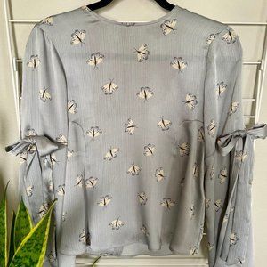 Topshop Butterfly Satin Blouse (Blue)